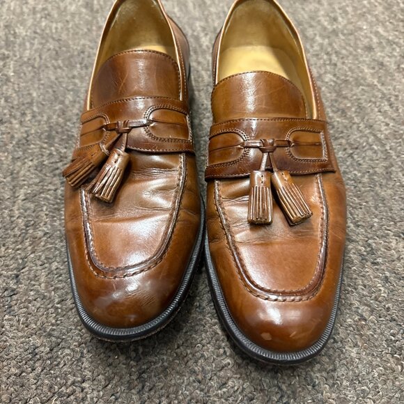 Mens Johnston & Murphy Cellini Brown Leather Tasseled Shoes Loafers Size 9 - Picture 1 of 8